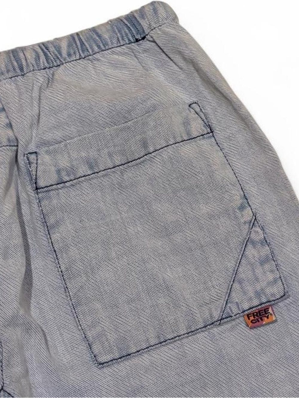 Free City Chambray Blue Denim Slouchy Track Pants with Gold Glitter Stripes